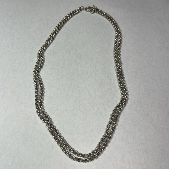 Vintage Designer Couture Signed RM Sterling Silver 925 Chain Necklace 2 Strands - Picture 6 of 9